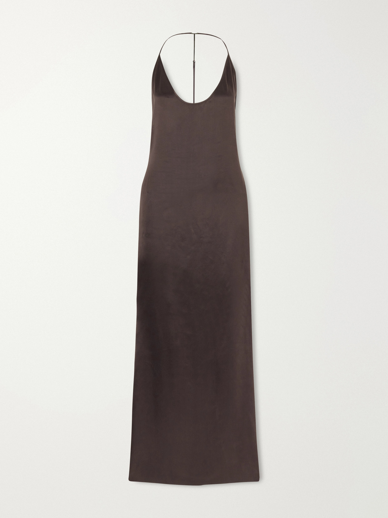 Tom Ford Peach-feel Silk Satin Halterneck Evening Dress In Brown