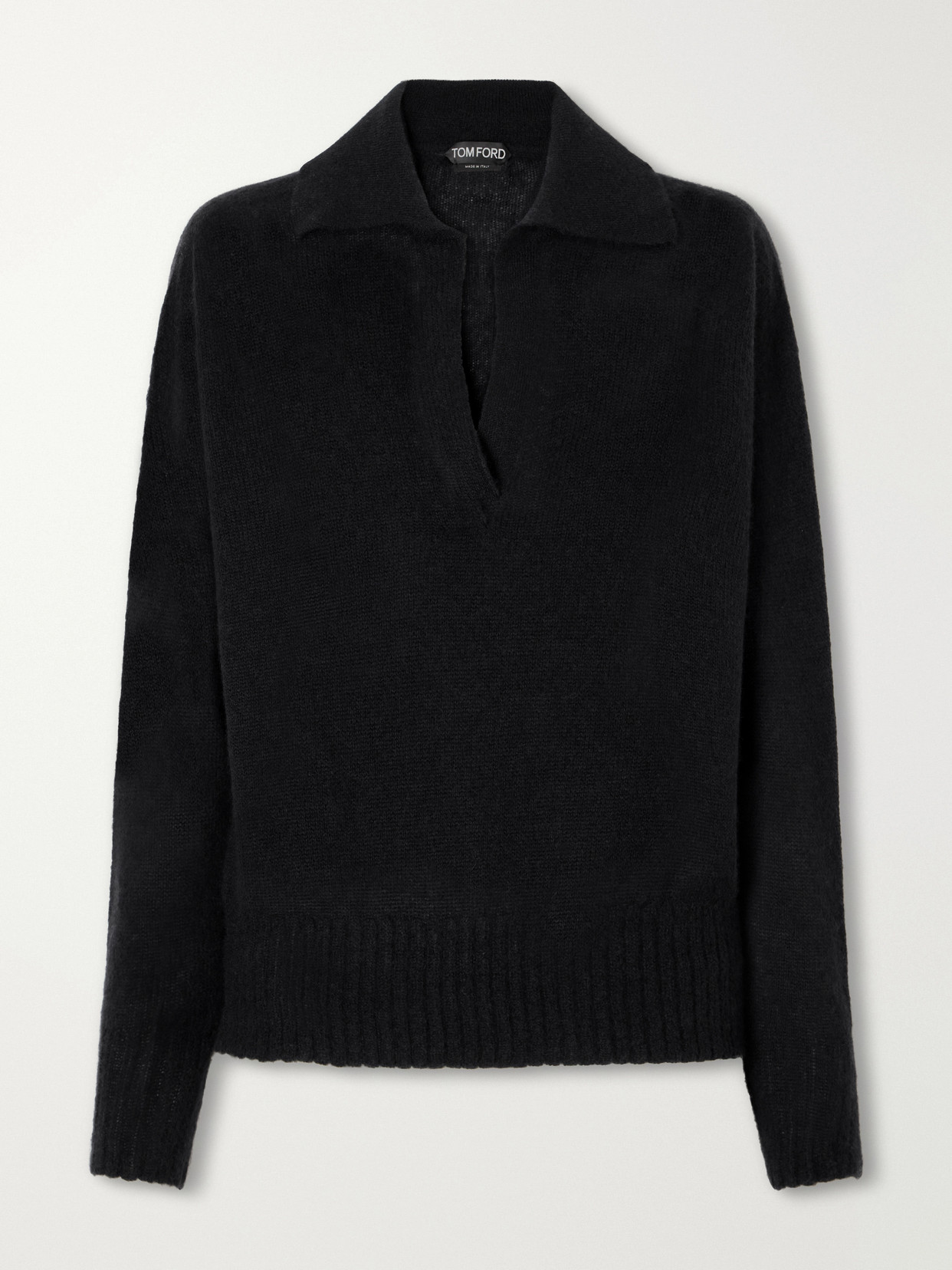 TOM FORD - Ribbed Cashmere And Silk-blend Knitted Polo Shirt - Black