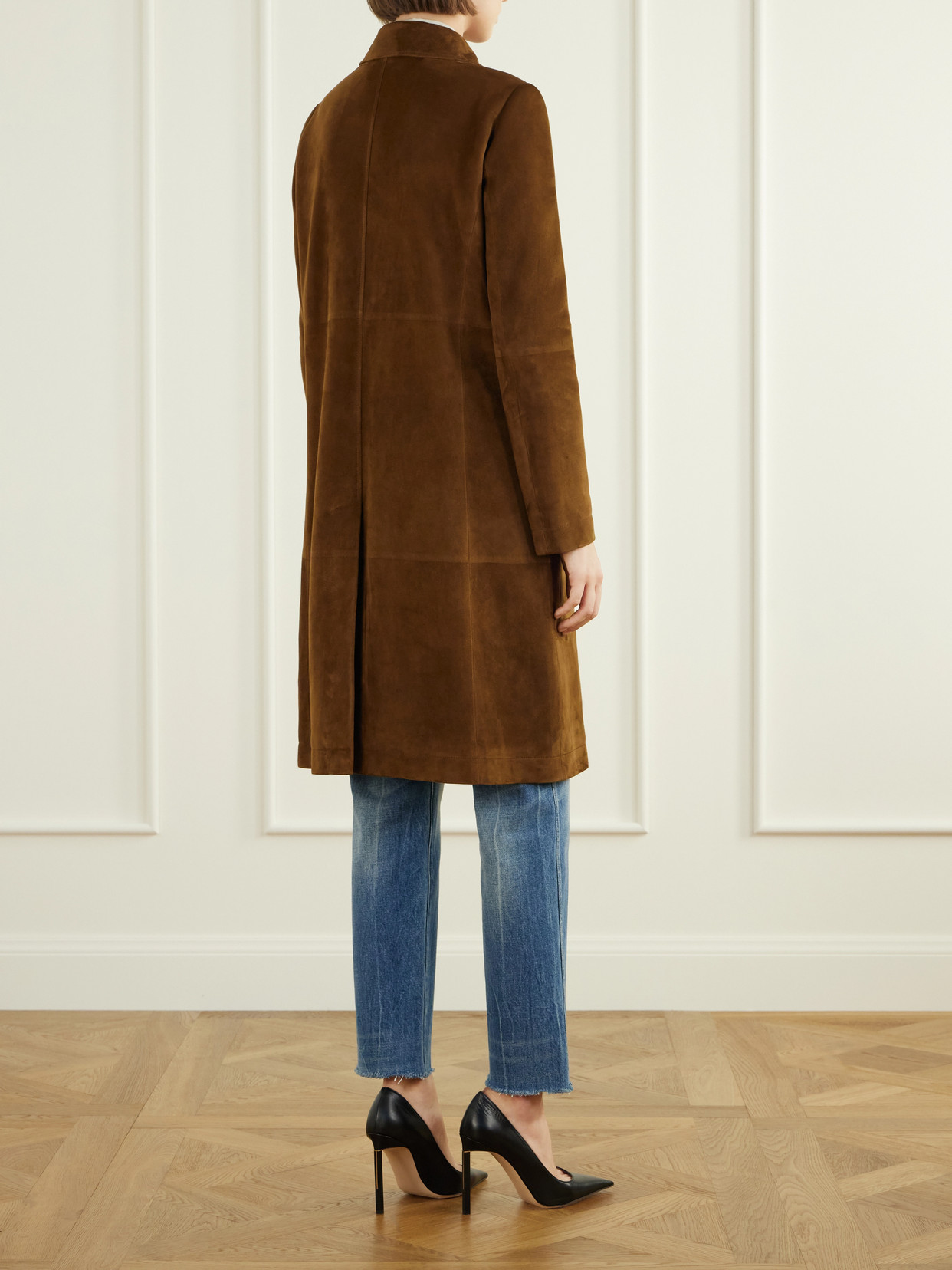 Tom Ford Suede Single-breasted Long Coat In Brown