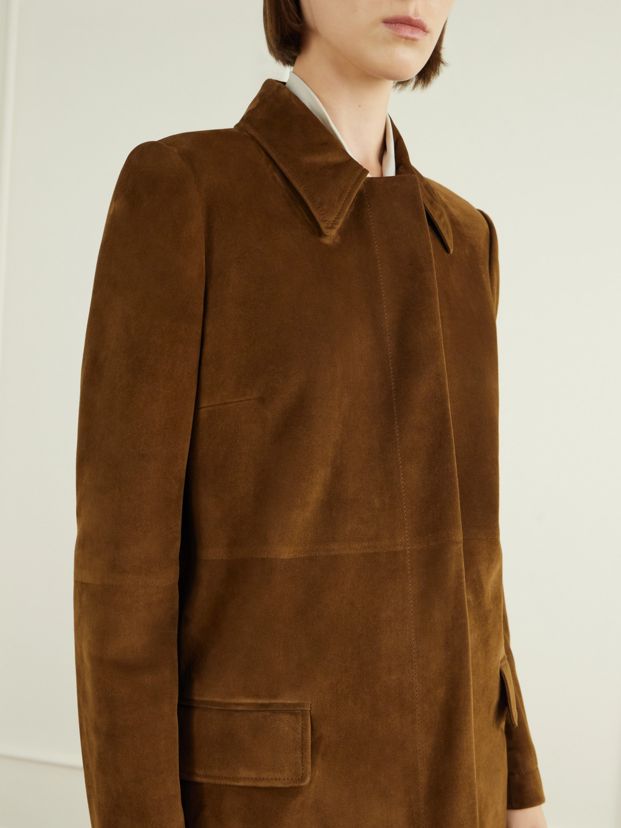 Tom Ford Suede Single-breasted Long Coat In Brown