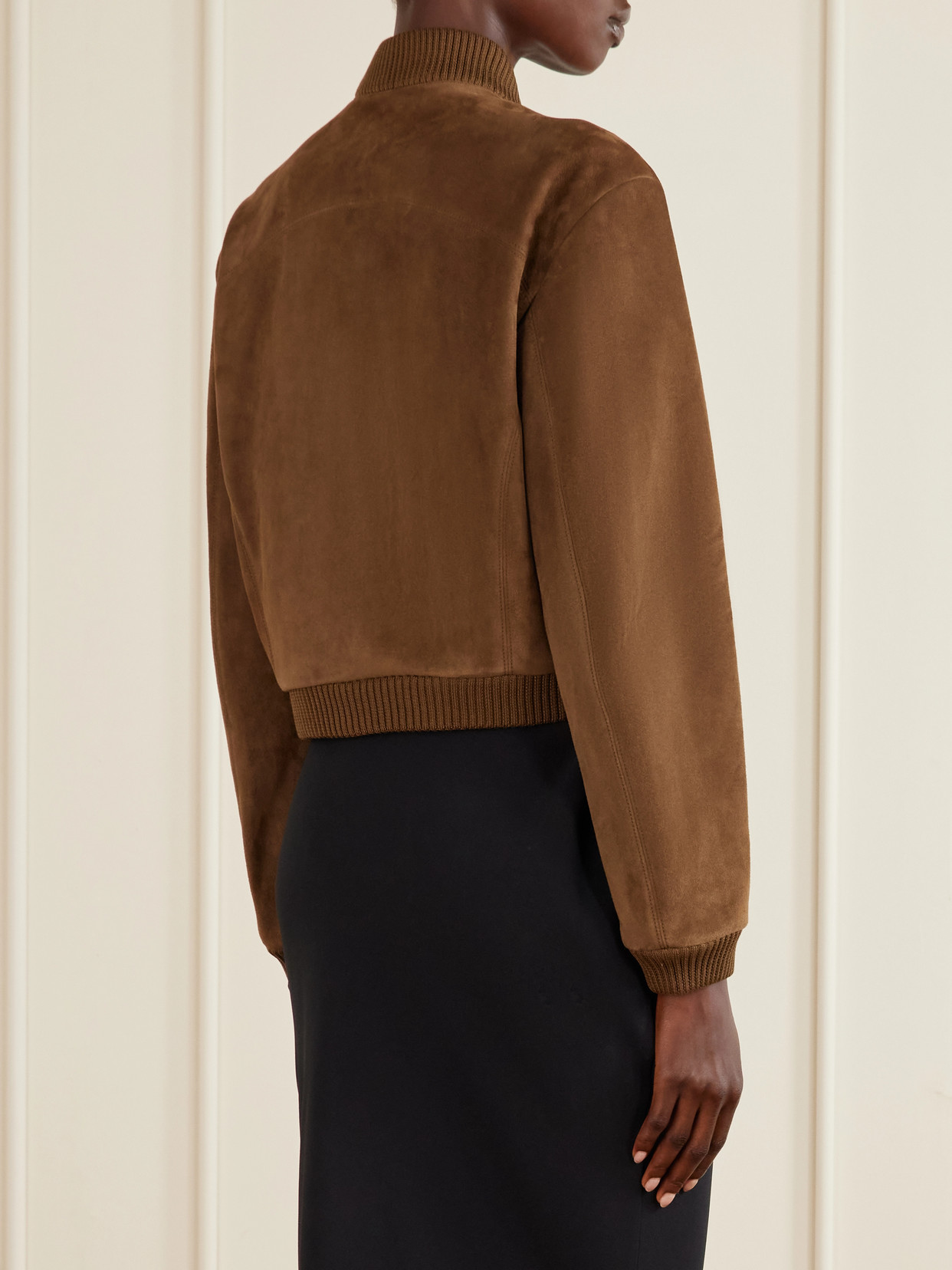 Cropped Suede Bomber Jacket