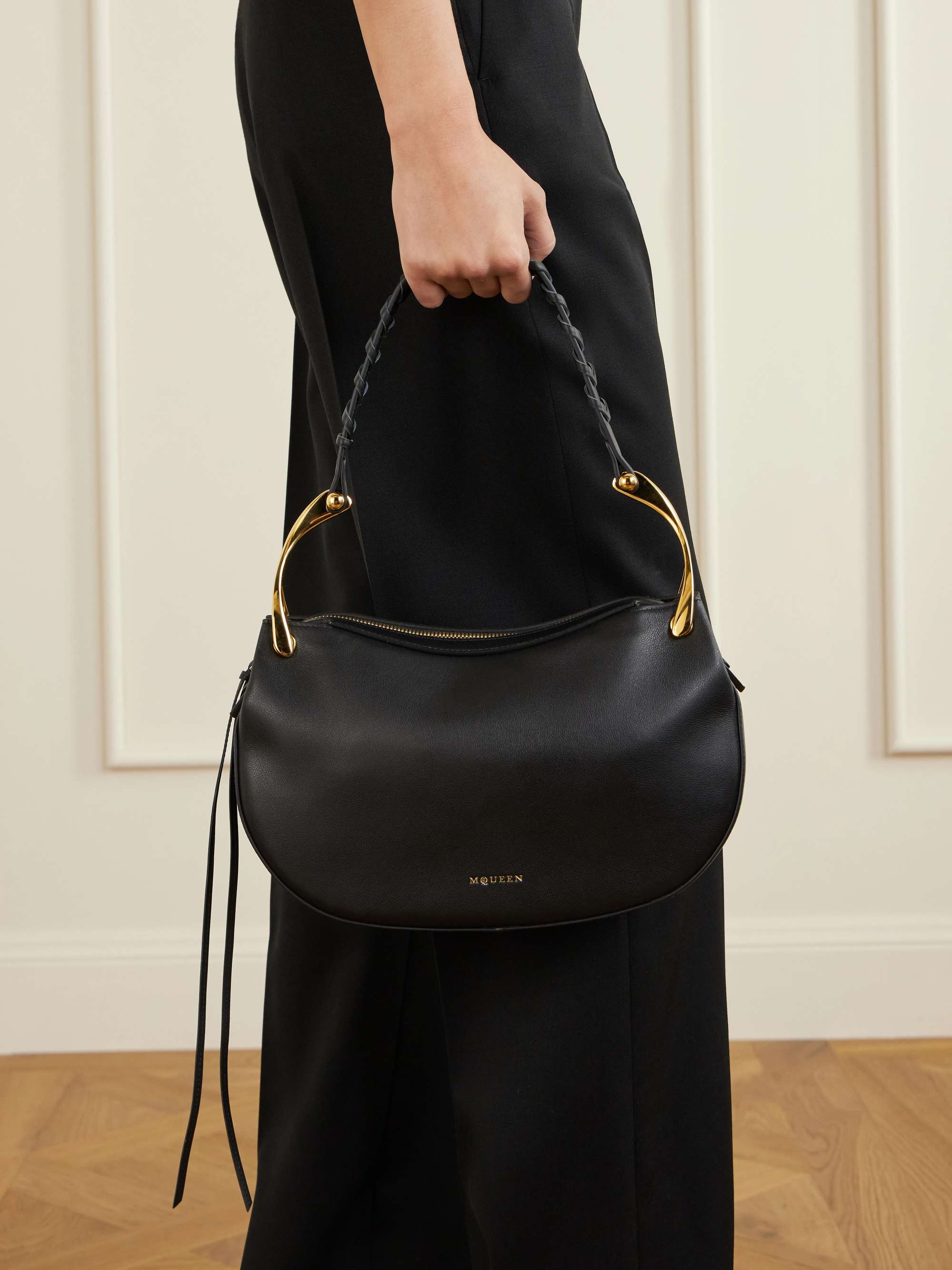 MCQUEEN Wishbone braided leather shoulder bag | NET-A-PORTER