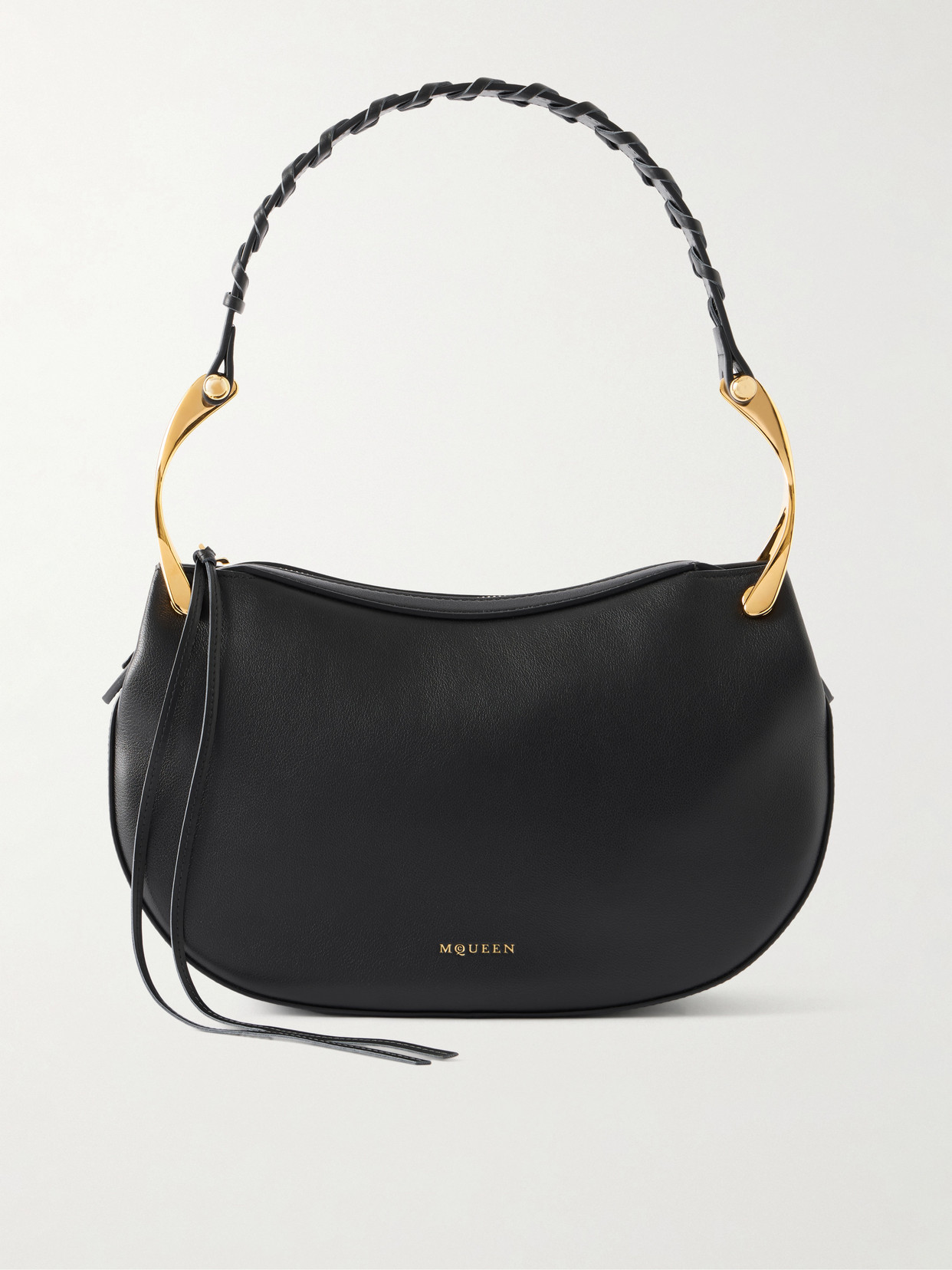 Alexander Mcqueen Wishbone Braided Leather Shoulder Bag In Black