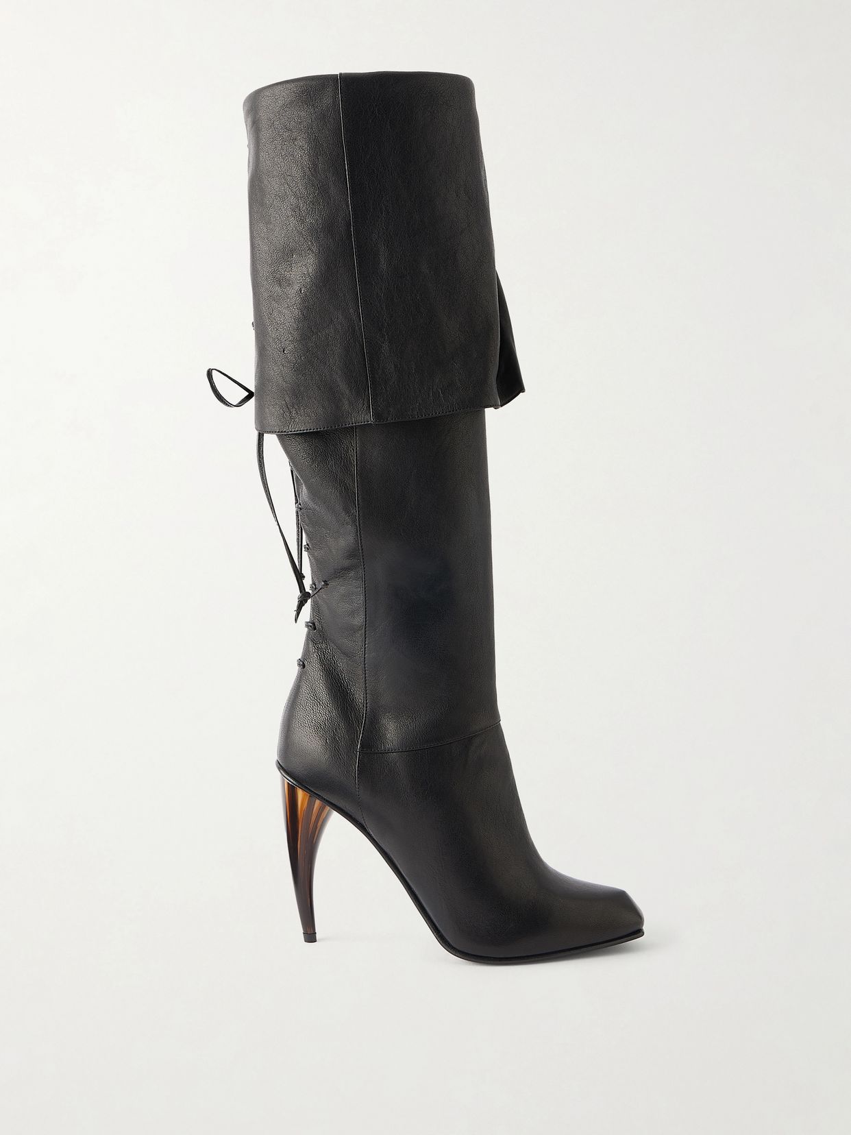leather lace up knee high boots