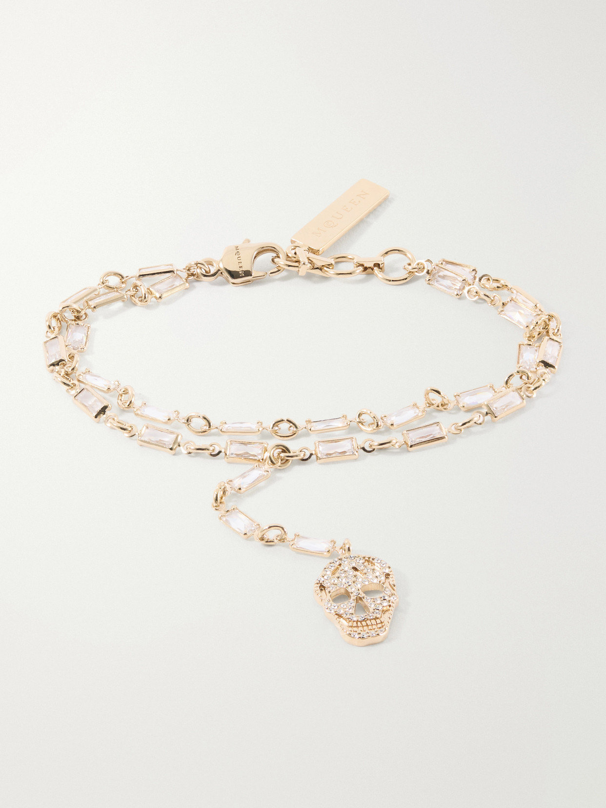 Alexander Mcqueen Pavé Skull Crystal-embellished Gold-tone Cubic Zirconia Bracelet In Metallic