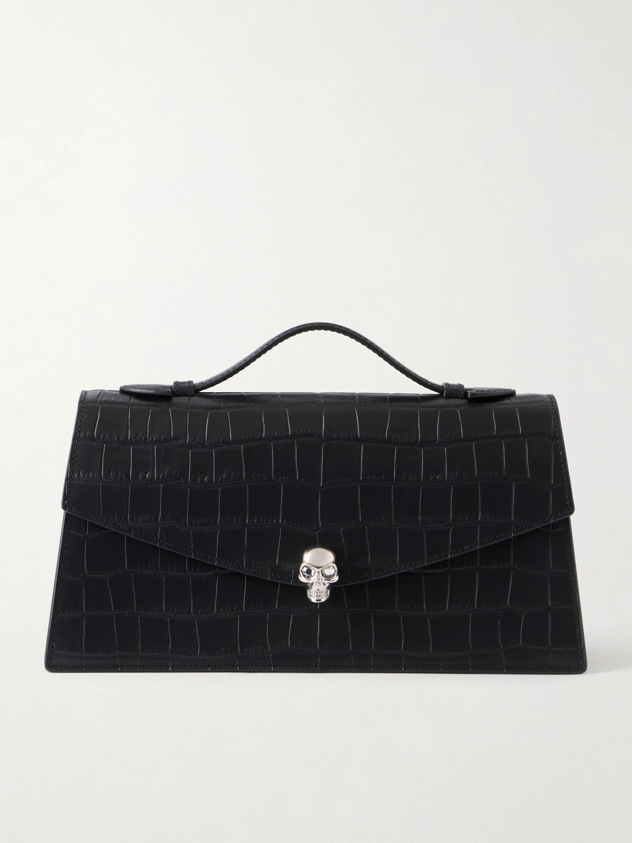 Alexander Mcqueen Skull Embellished Croc-effect Leather Clutch In Pattern
