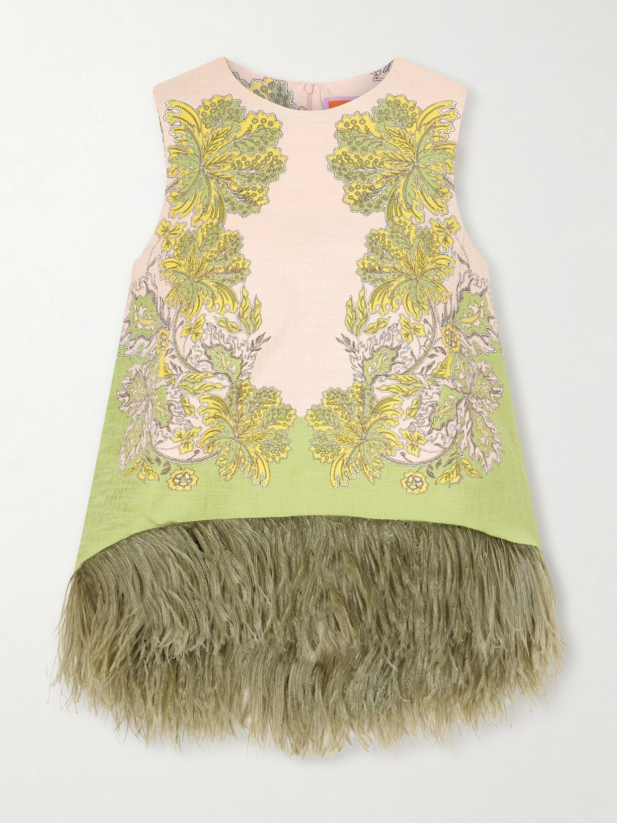 la scala printed feather trimmed cotton blend top