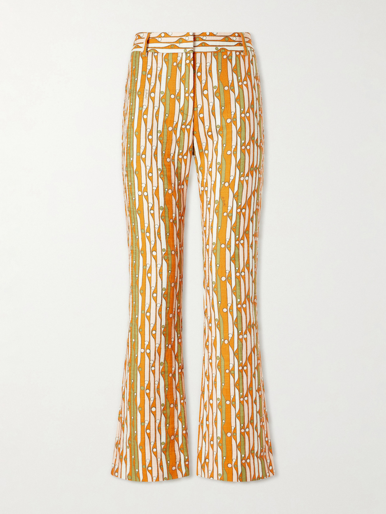 La Doublej Printed Stretch-cotton Mid-rise Flared Pants In Pink