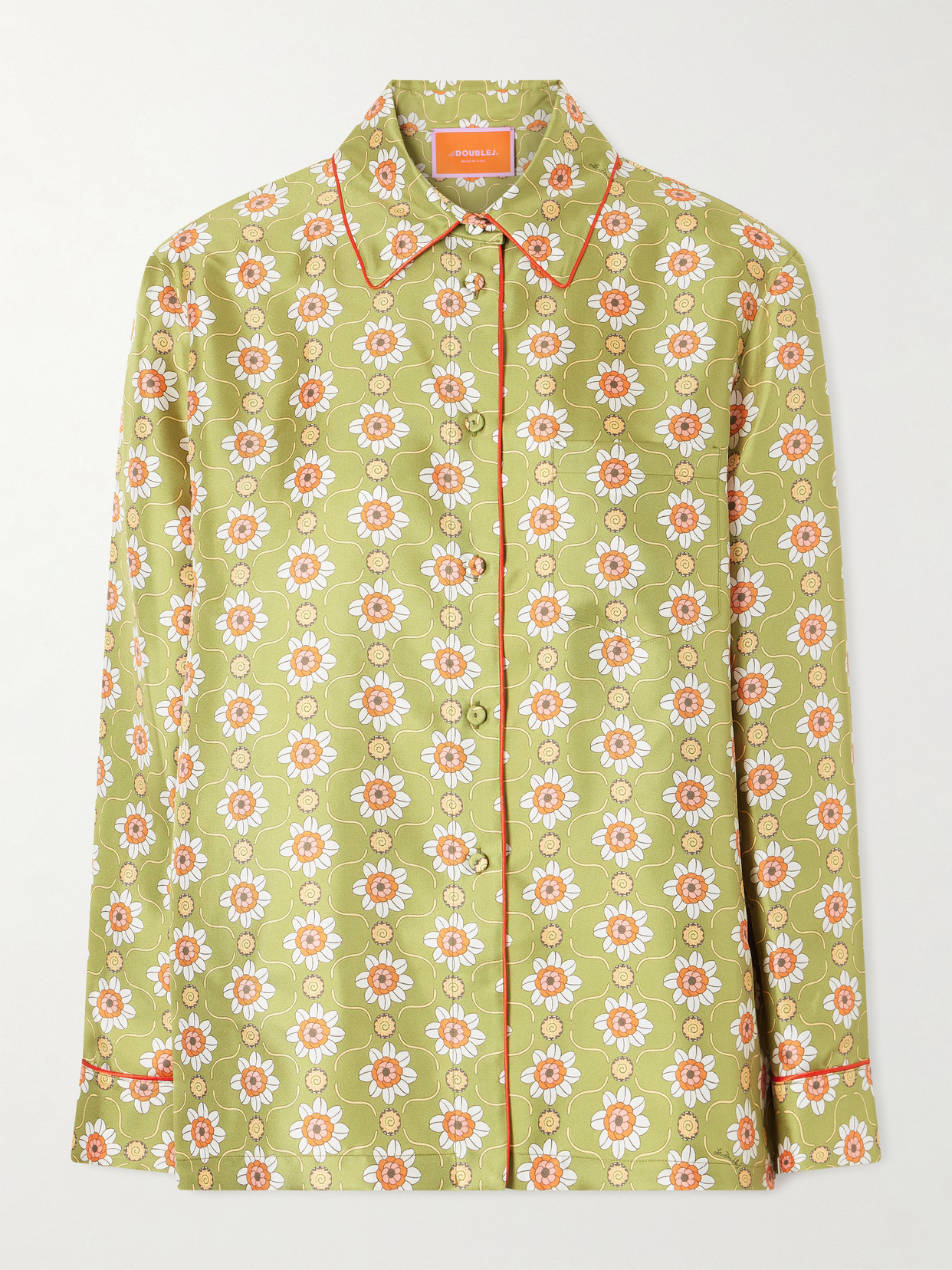 La Doublej Boy Printed Silk Shirt In Green