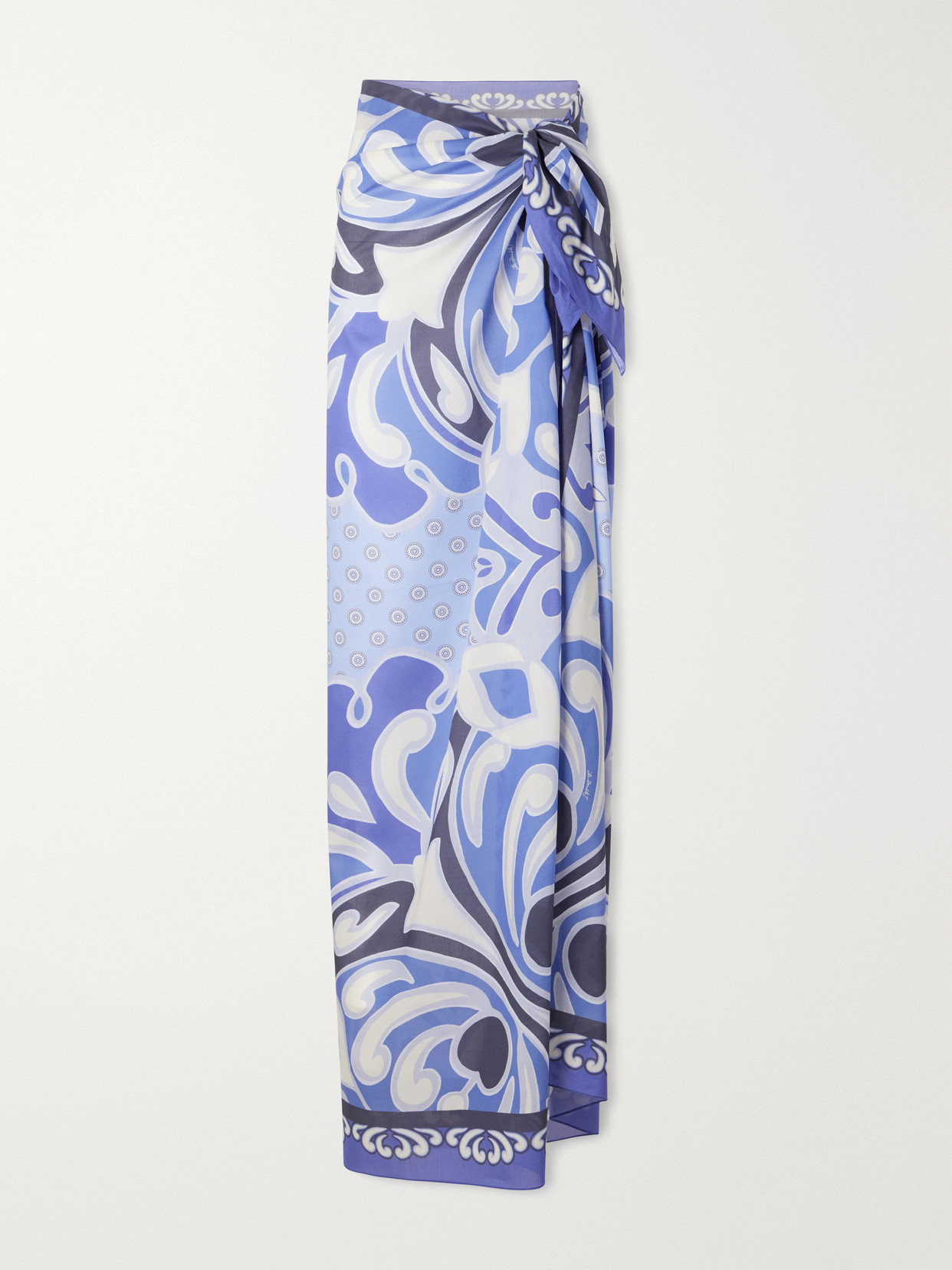 La Doublej Printed Cotton-voille Pareo In Blue