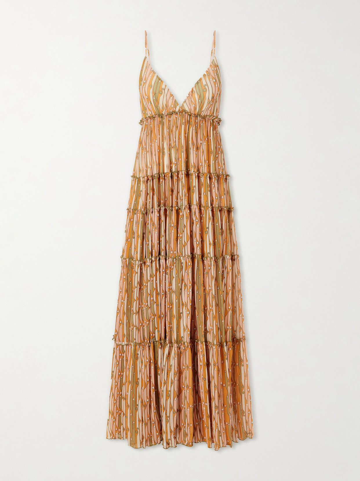 La Doublej Nymph Printed Ruffled Mesh Maxi Dress In Pink