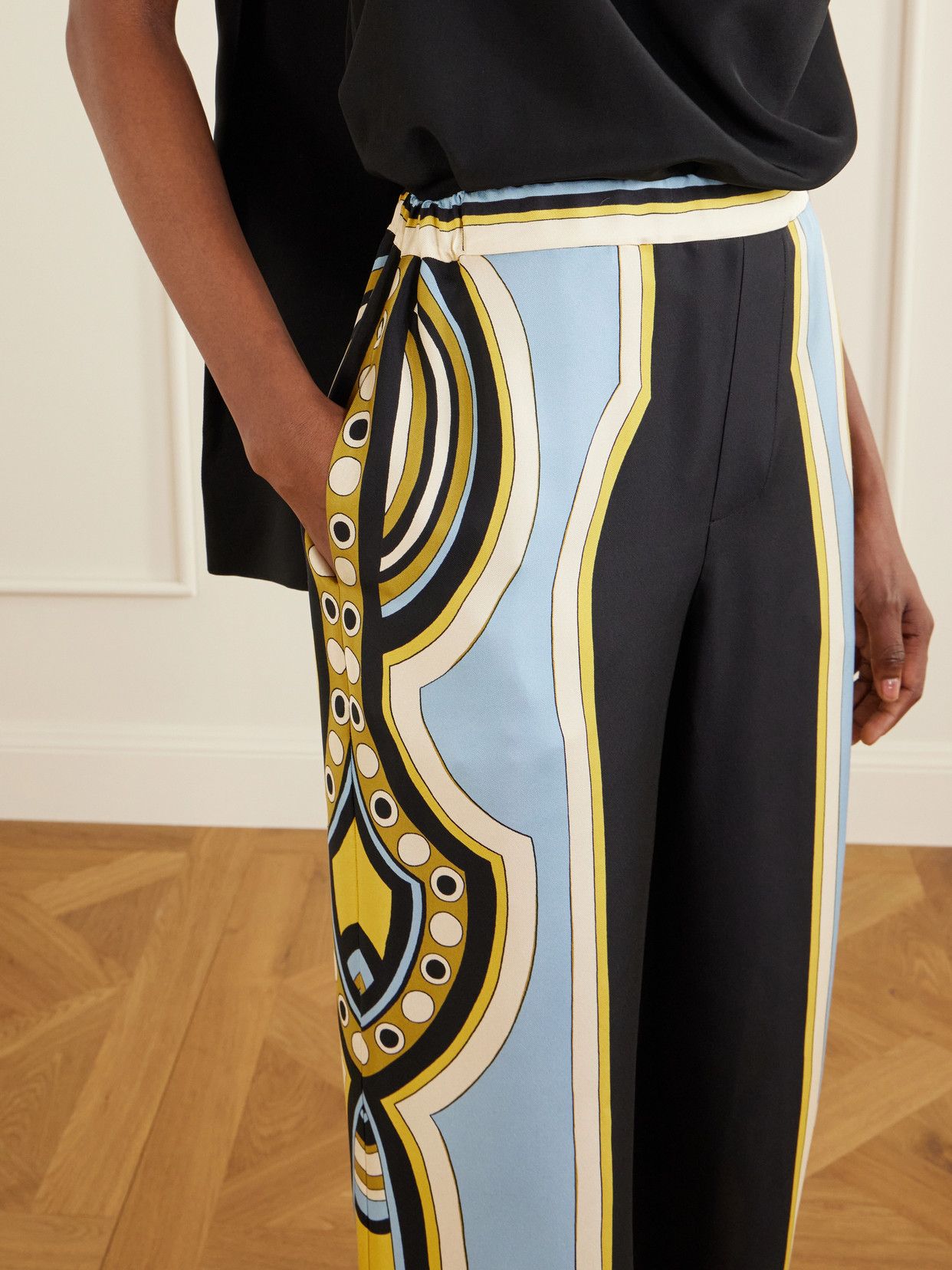 La Doublej Club Printed Silk Twill Wide-leg Pants In Brown