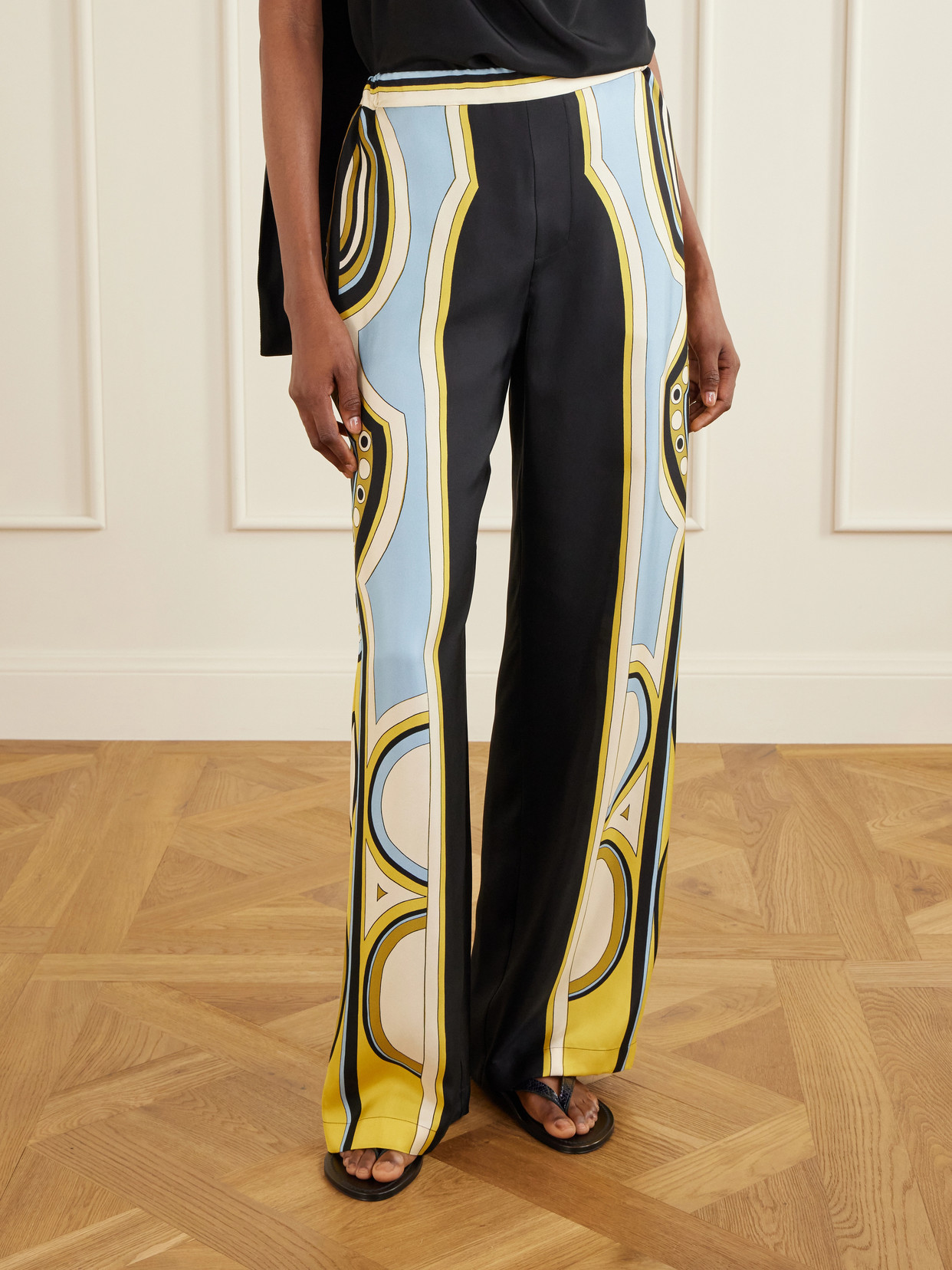 La Doublej Club Printed Silk Twill Wide-leg Pants In Brown