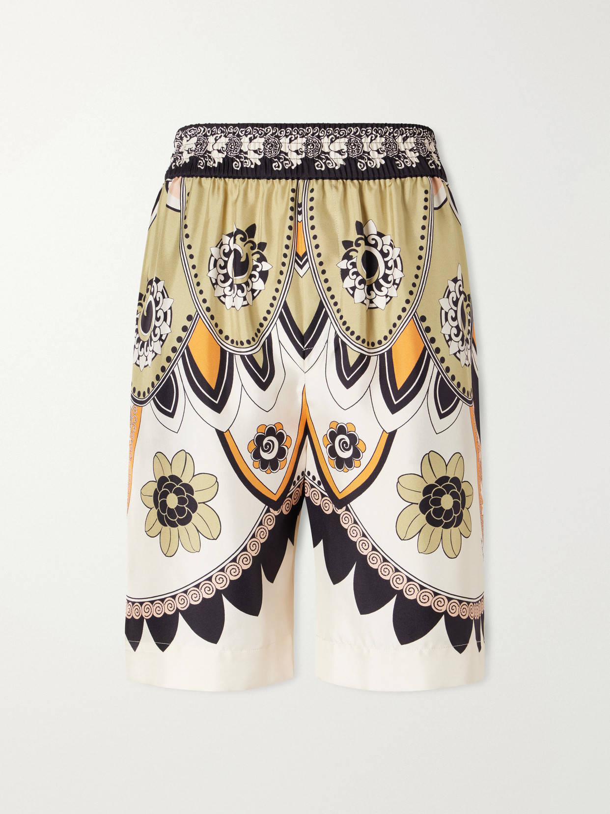 La Doublej Palazzo Printed Silk-twill Shorts In Green
