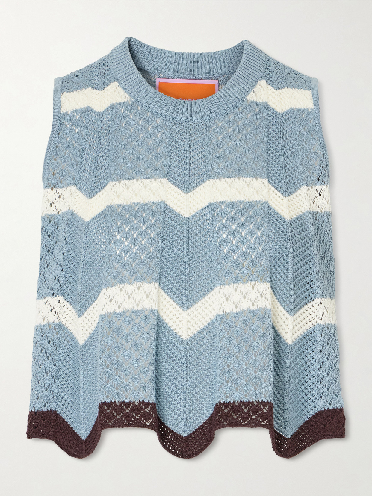 La Doublej Scalloped Striped Pointelle-knit Cotton Tank In Blue