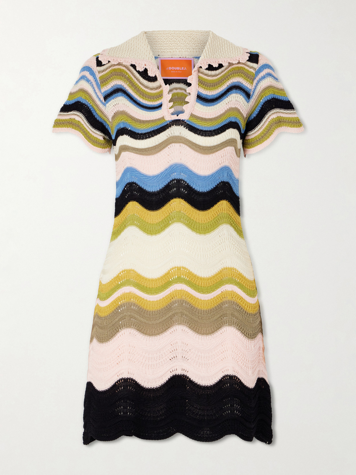 La Doublej Scalloped Crocheted Cotton Mini Dress In Multi