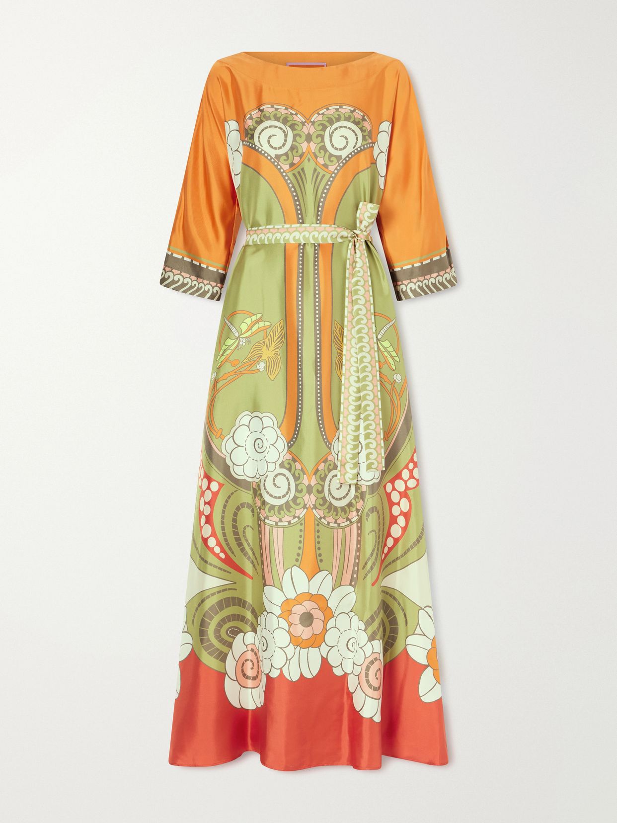 muumuu belted printed silk twill maxi dress
