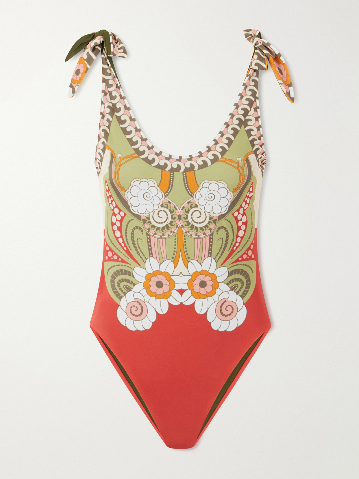 La Doublej Pammy Knotted Printed Swimsuit In Red