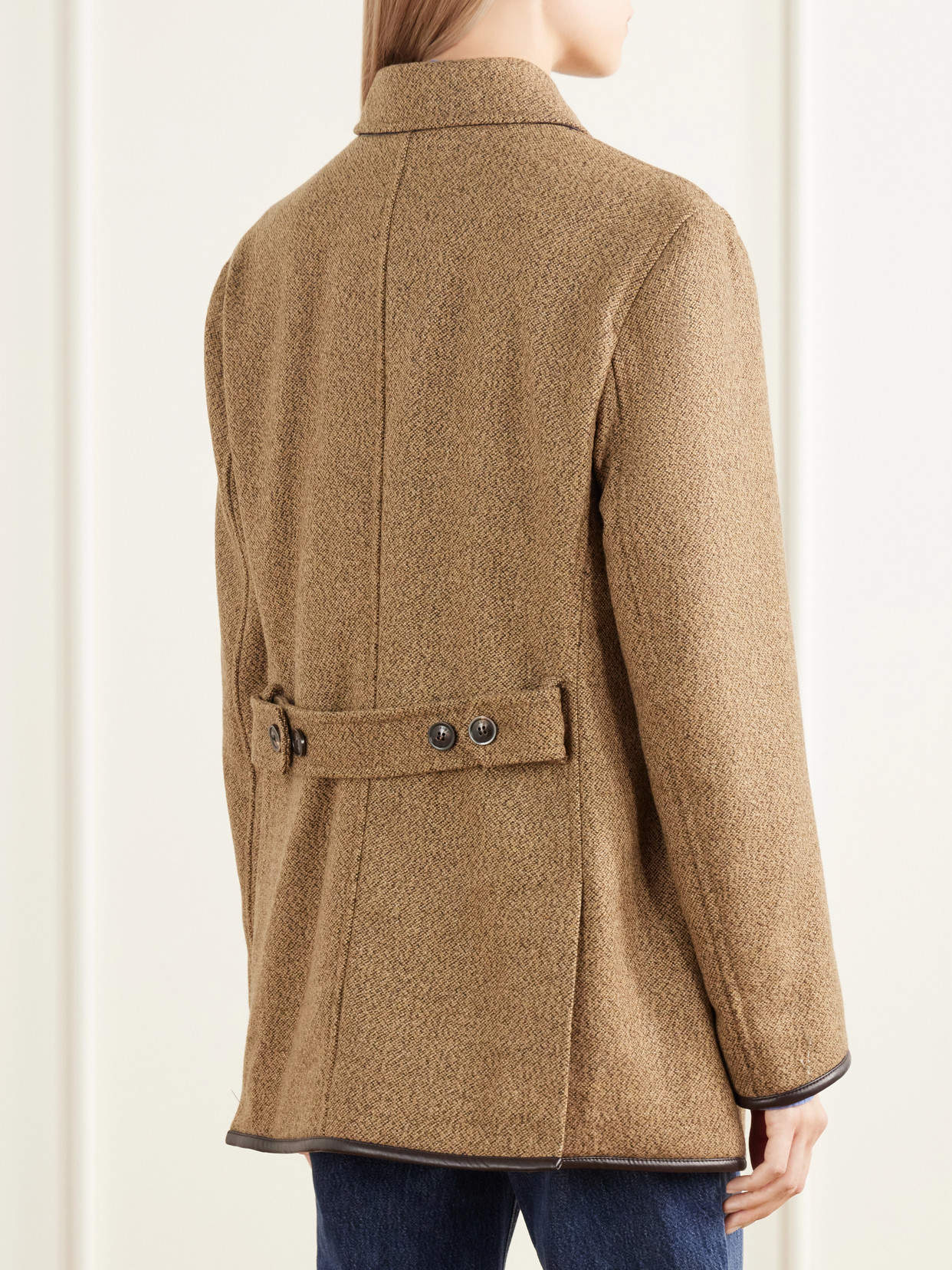 Grafton Leather-Trimmed Wool And Camel Hair-Blend Tweed Jacket