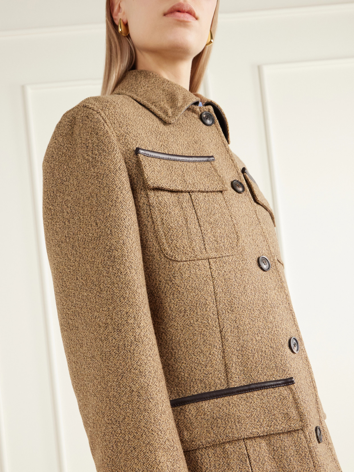 Grafton Leather-Trimmed Wool And Camel Hair-Blend Tweed Jacket