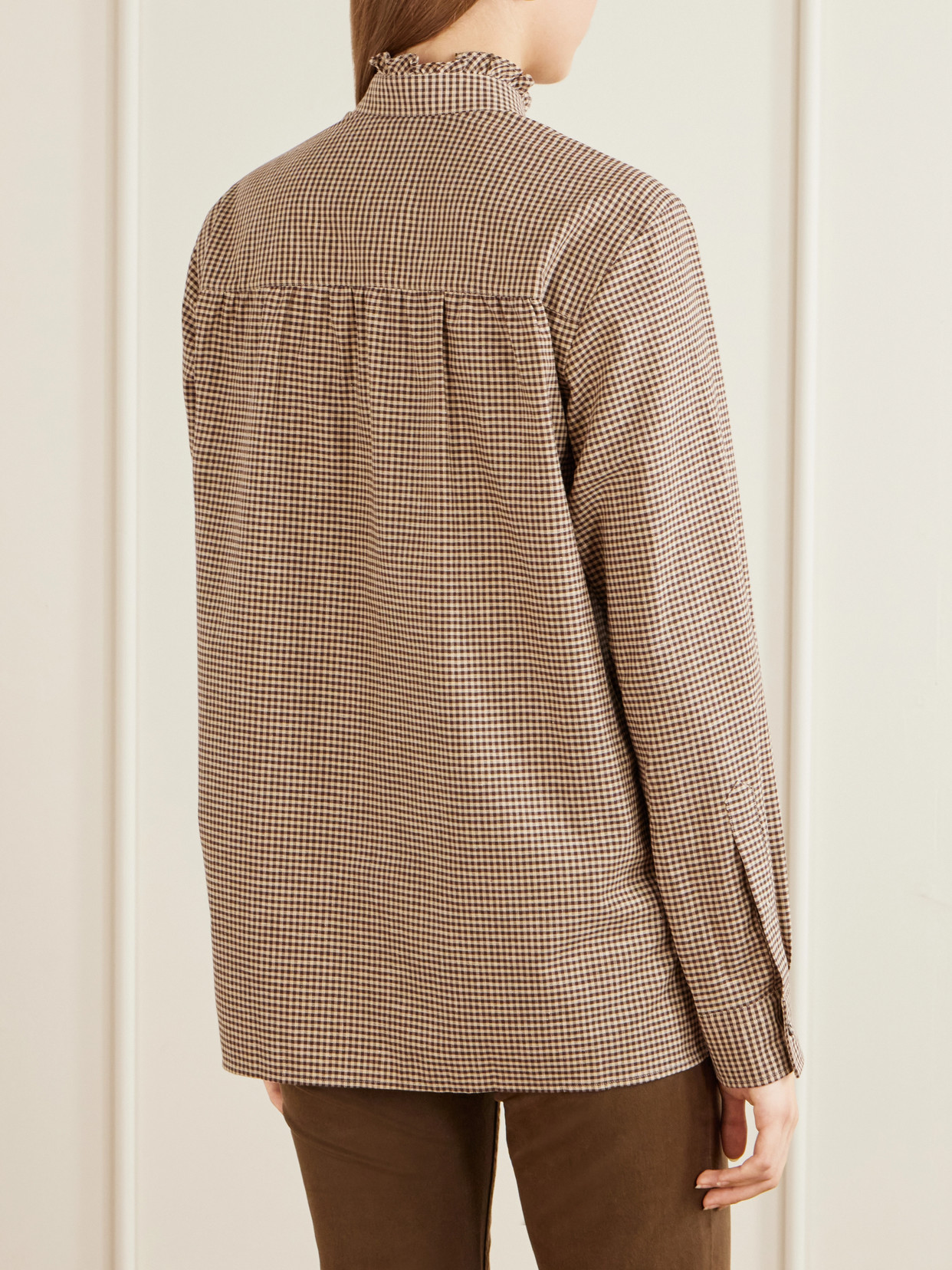Logo-Embroidered Ruffled Checked Cotton Shirt