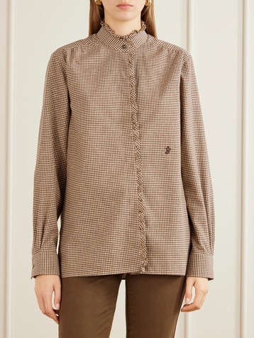 Purdey Logo-embroidered ruffled checked cotton shirt