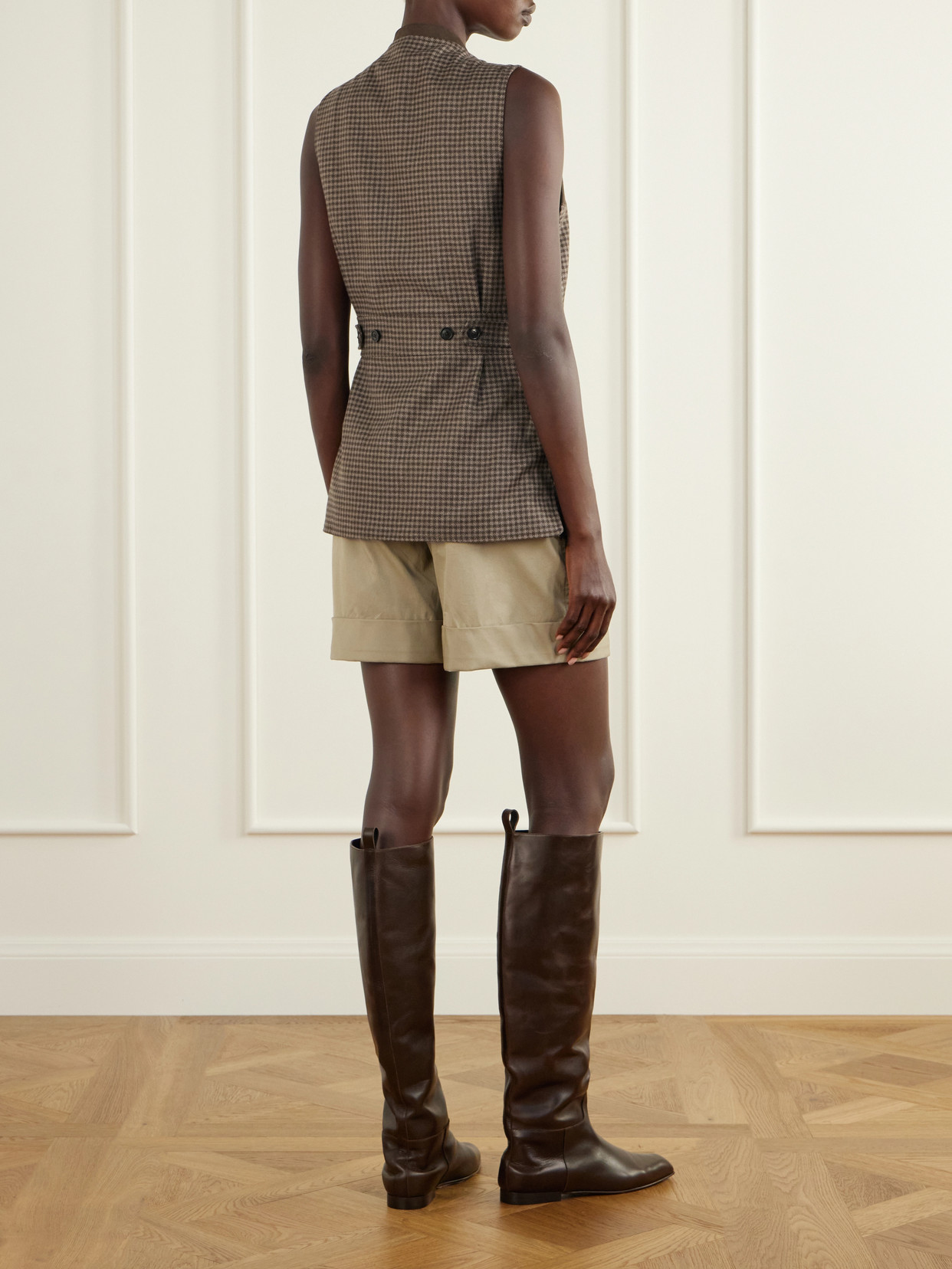 Suede-Trimmed Checked Wool And Cashmere-Blend Tweed Vest