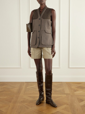 Purdey Suede-trimmed checked wool and cashmere-blend tweed vest