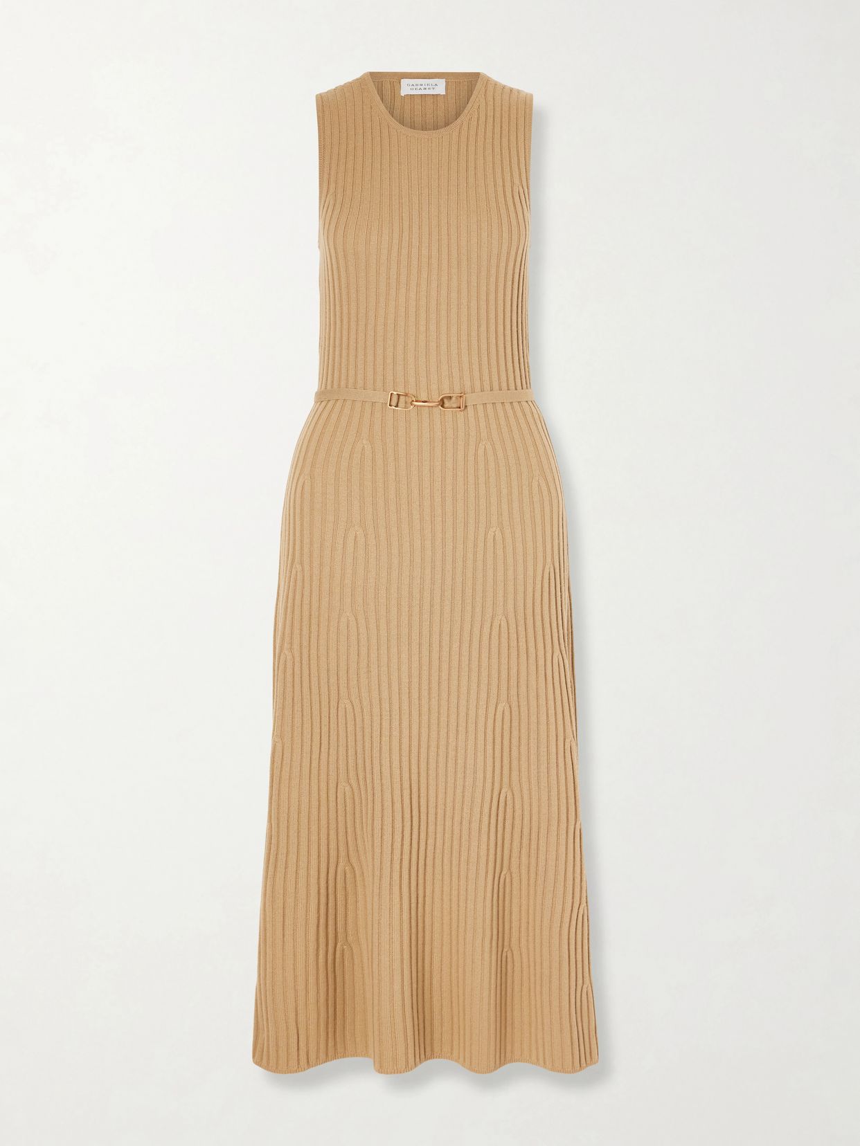 meier belted ribbed wool and cashmere midi dress