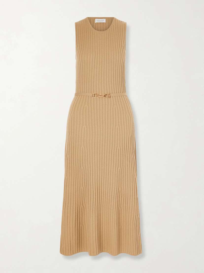 Gabriela Hearst Meier Belted Ribbed Wool And Cashmere Midi Dress