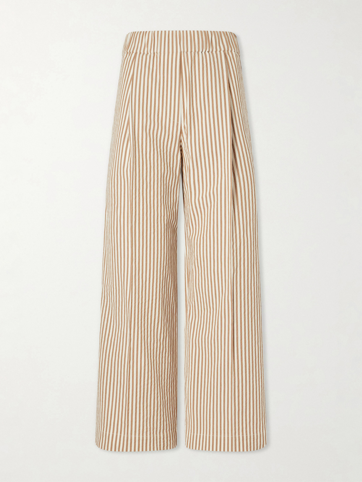 Brunello Cucinelli Cropped Pleated Striped Cotton-blend Wide-leg Pants In Neutral
