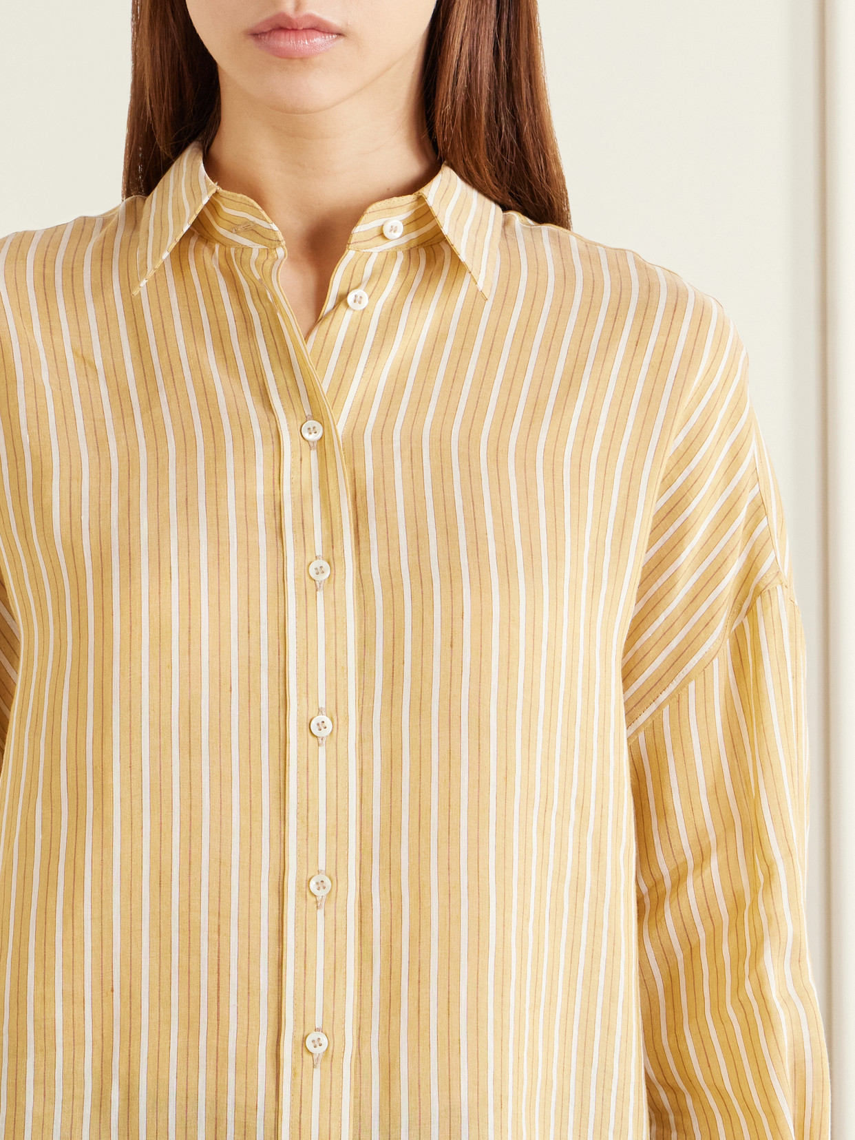 Bead-Embellished Striped Linen And Silk-Blend Shirt