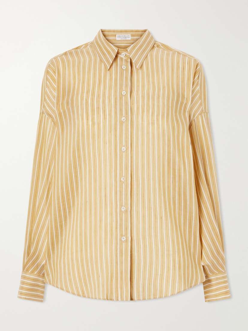 Brunello Cucinelli Bead-embellished Striped Linen And Silk-blend Shirt | Thumbnail 6 Brunello Cucinelli Bead-embellished Striped Linen And Silk-blend Shirt | Thumbnail 6