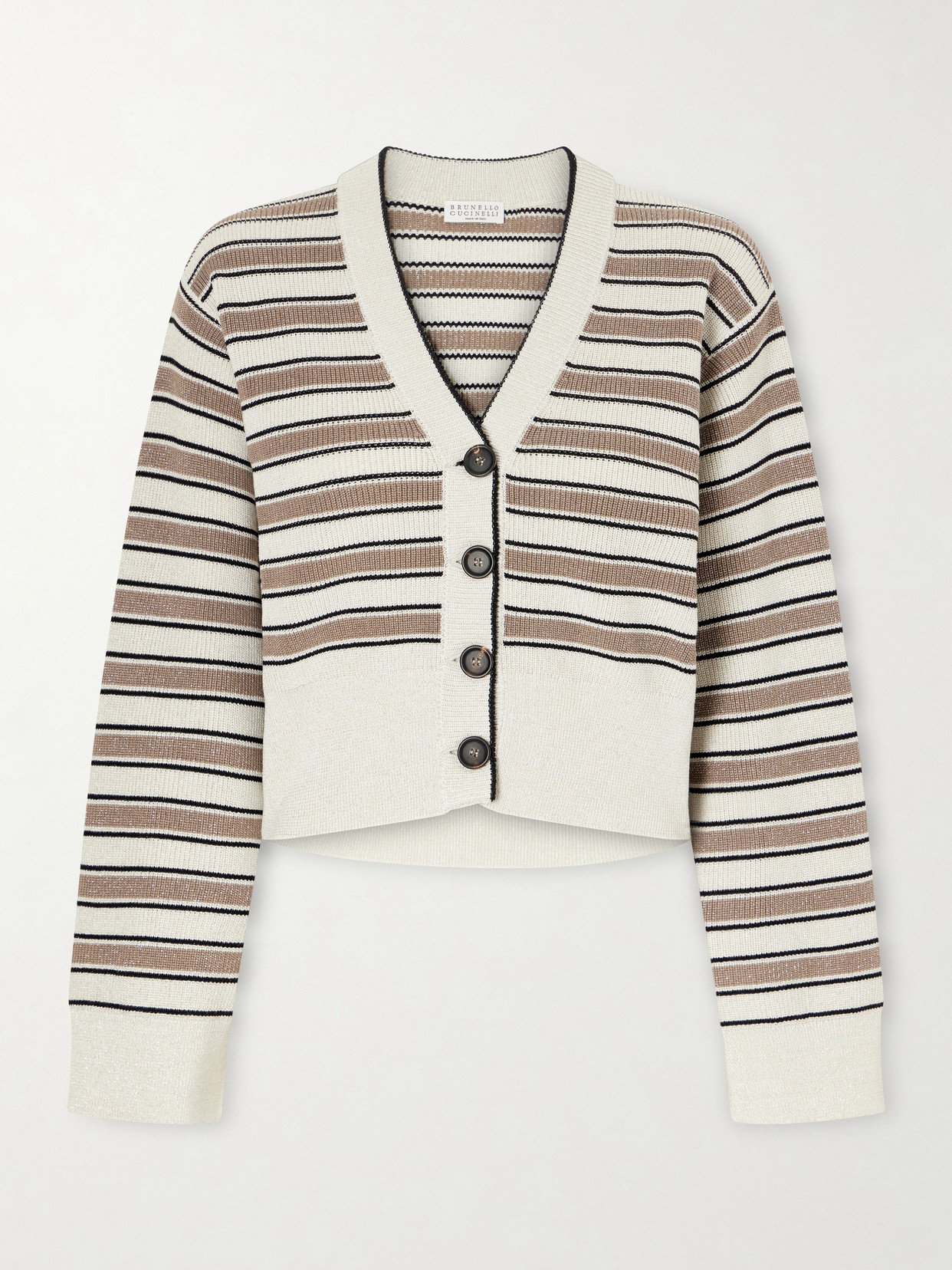 Brunello Cucinelli - Stripe Cotton-blend Cardigan - Neutrals