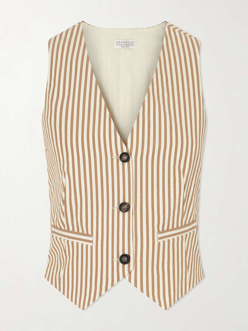 Brunello Cucinelli Striped Cotton-blend Seersucker Vest | Thumbnail 5