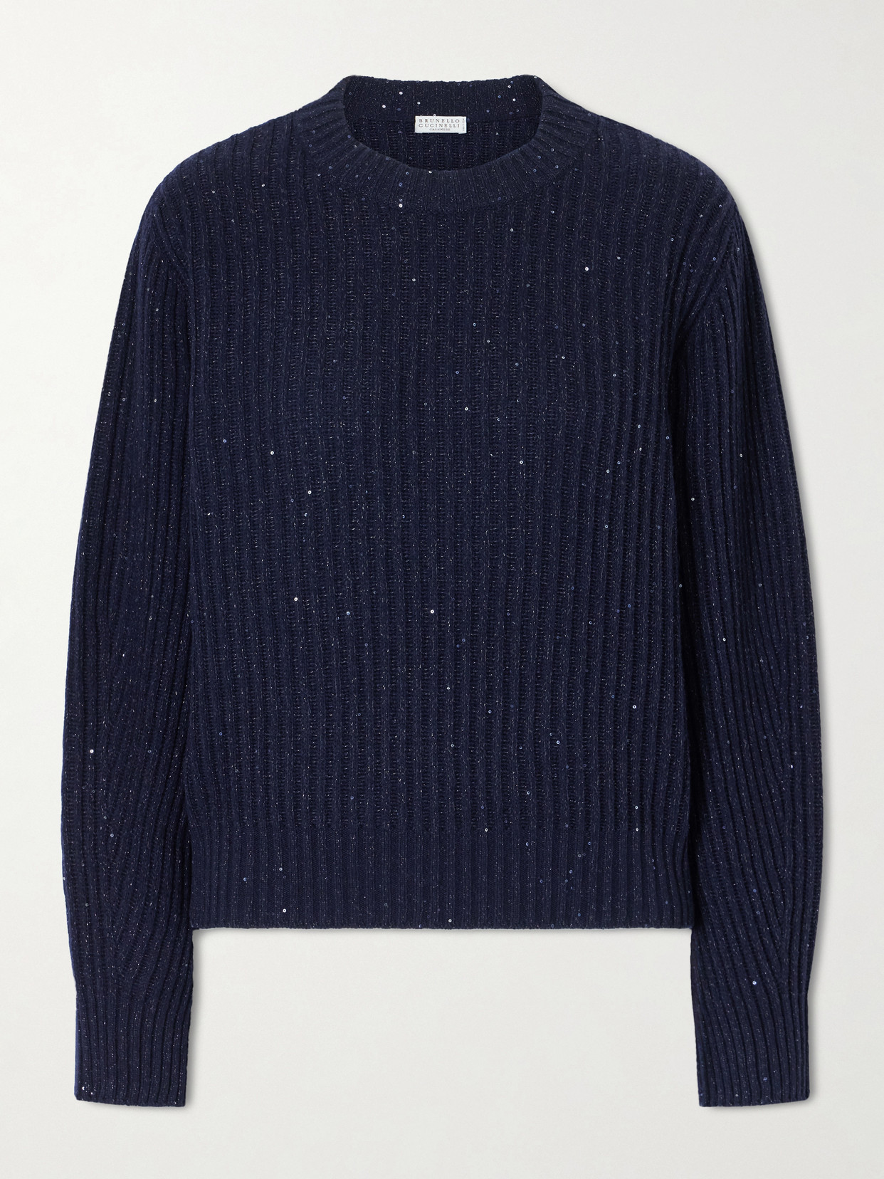 Sequin-Trimmed Ribbed-Knit Sweater
