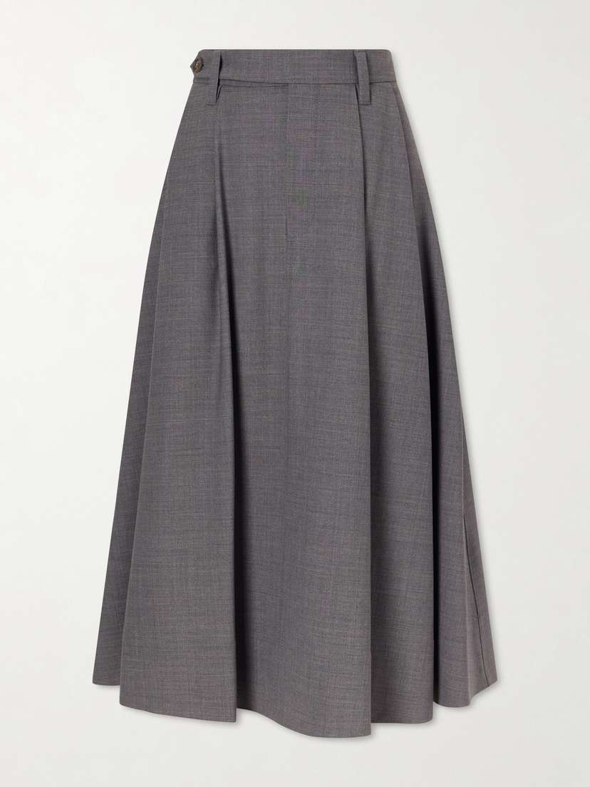 Brunello Cucinelli Pleated Wool-blend Midi Skirt