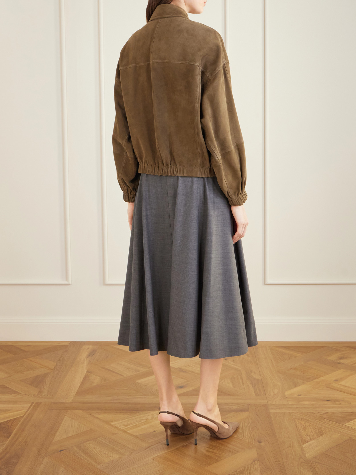 Paneled Suede Bomber Jacket