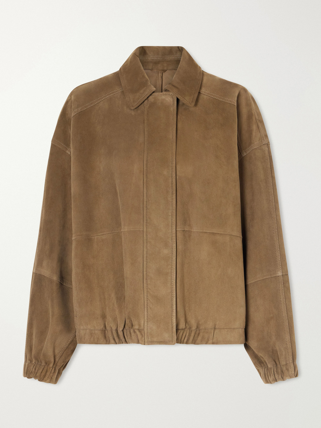 Brunello Cucinelli Paneled Suede Bomber Jacket In Brown