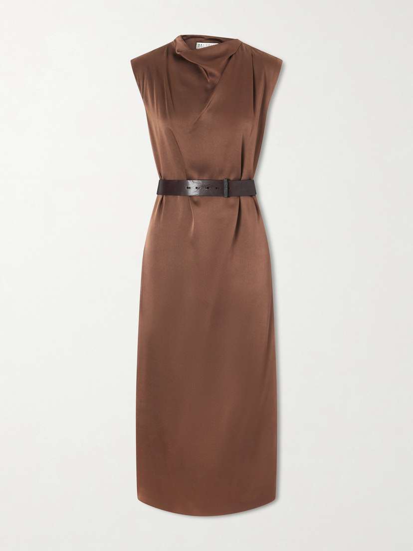 Brunello Cucinelli Belted Satin Midi Dress | Thumbnail 5 Brunello Cucinelli Belted Satin Midi Dress | Thumbnail 5