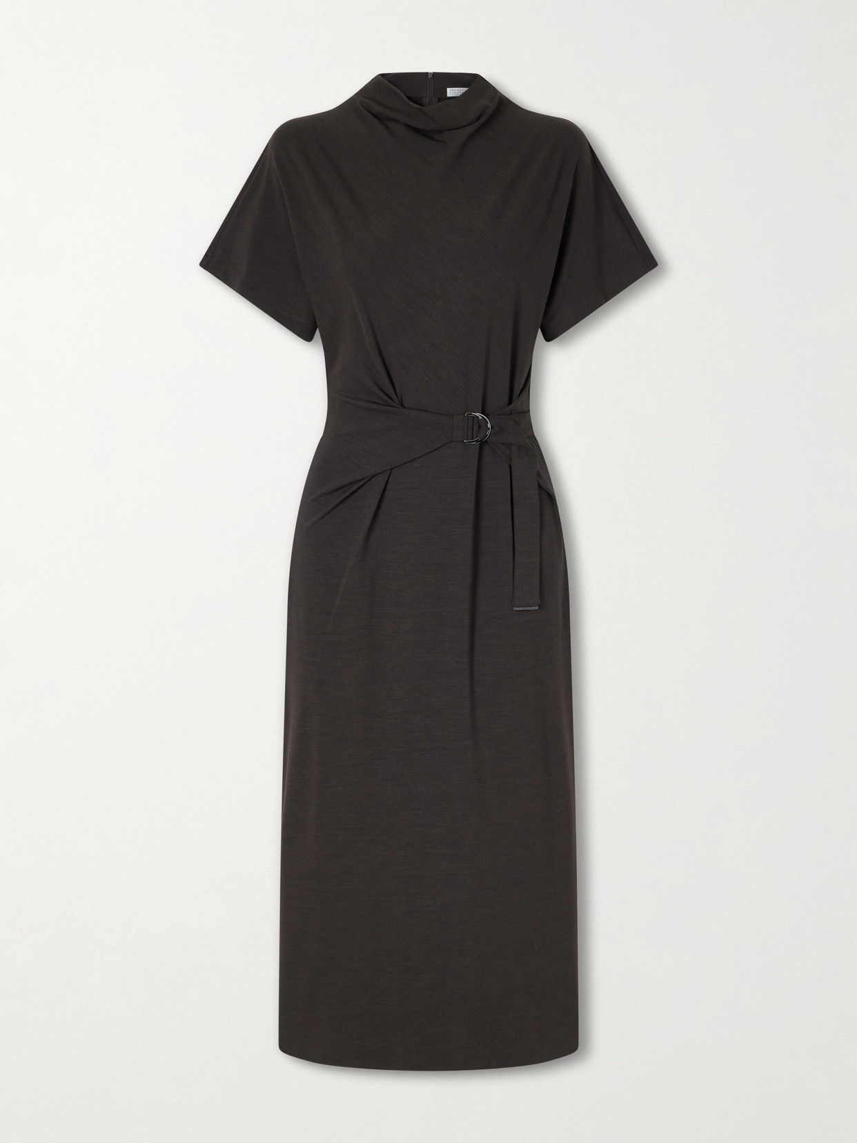 Brunello Cucinelli Wrapped Jersey Midi Dress In Black