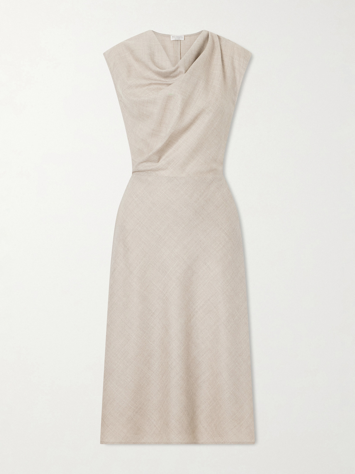 Brunello Cucinelli Draped Virgin Wool Midi Dress In Brown