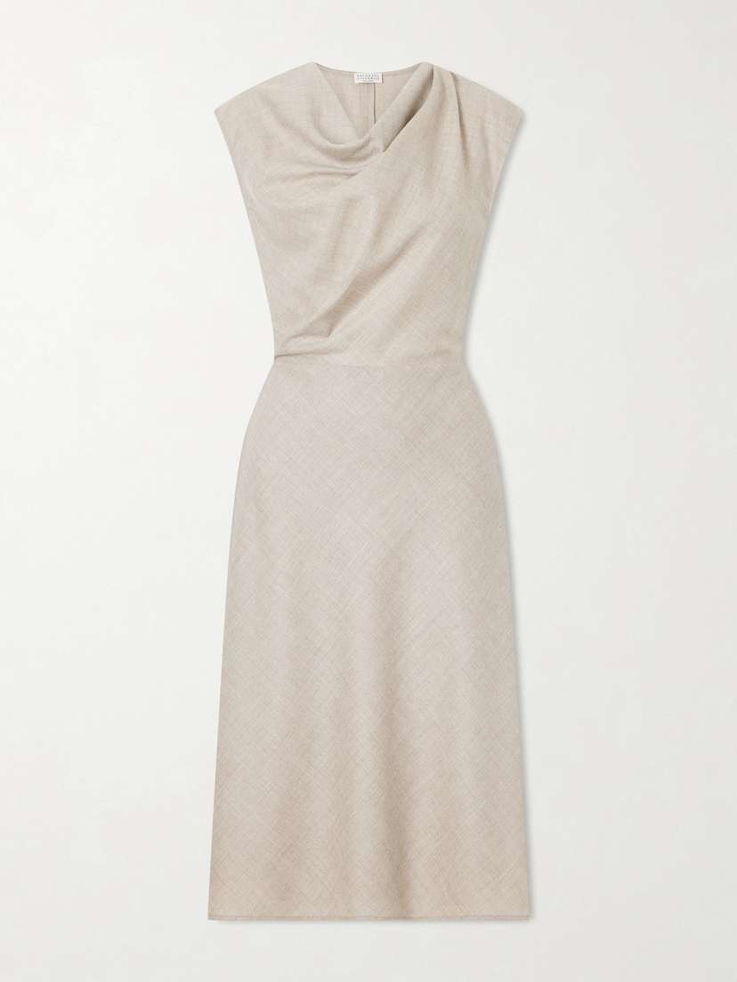 Brunello Cucinelli Draped Virgin Wool Midi Dress | Thumbnail 5 Brunello Cucinelli Draped Virgin Wool Midi Dress | Thumbnail 5