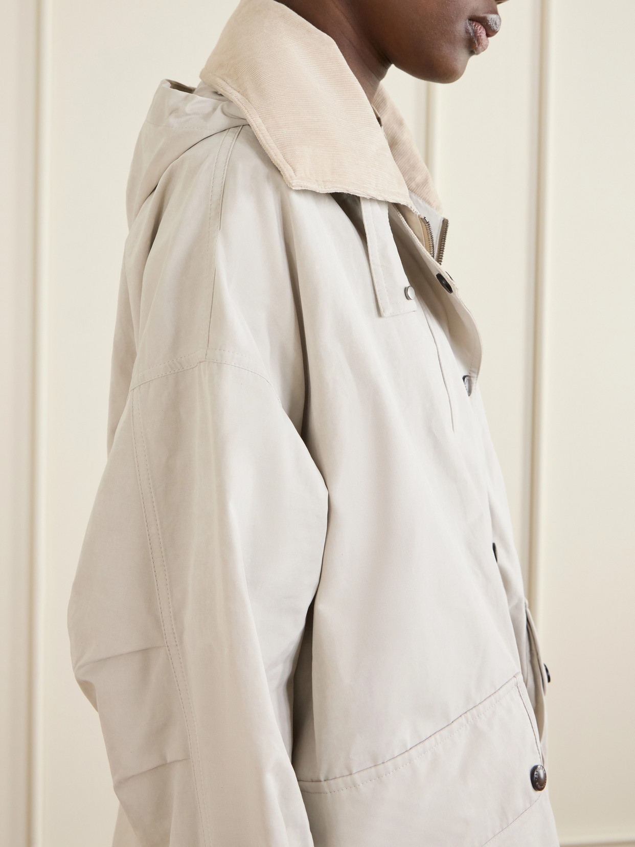 Corduroy-Trimmed Cotton And Linen-Blend Coat