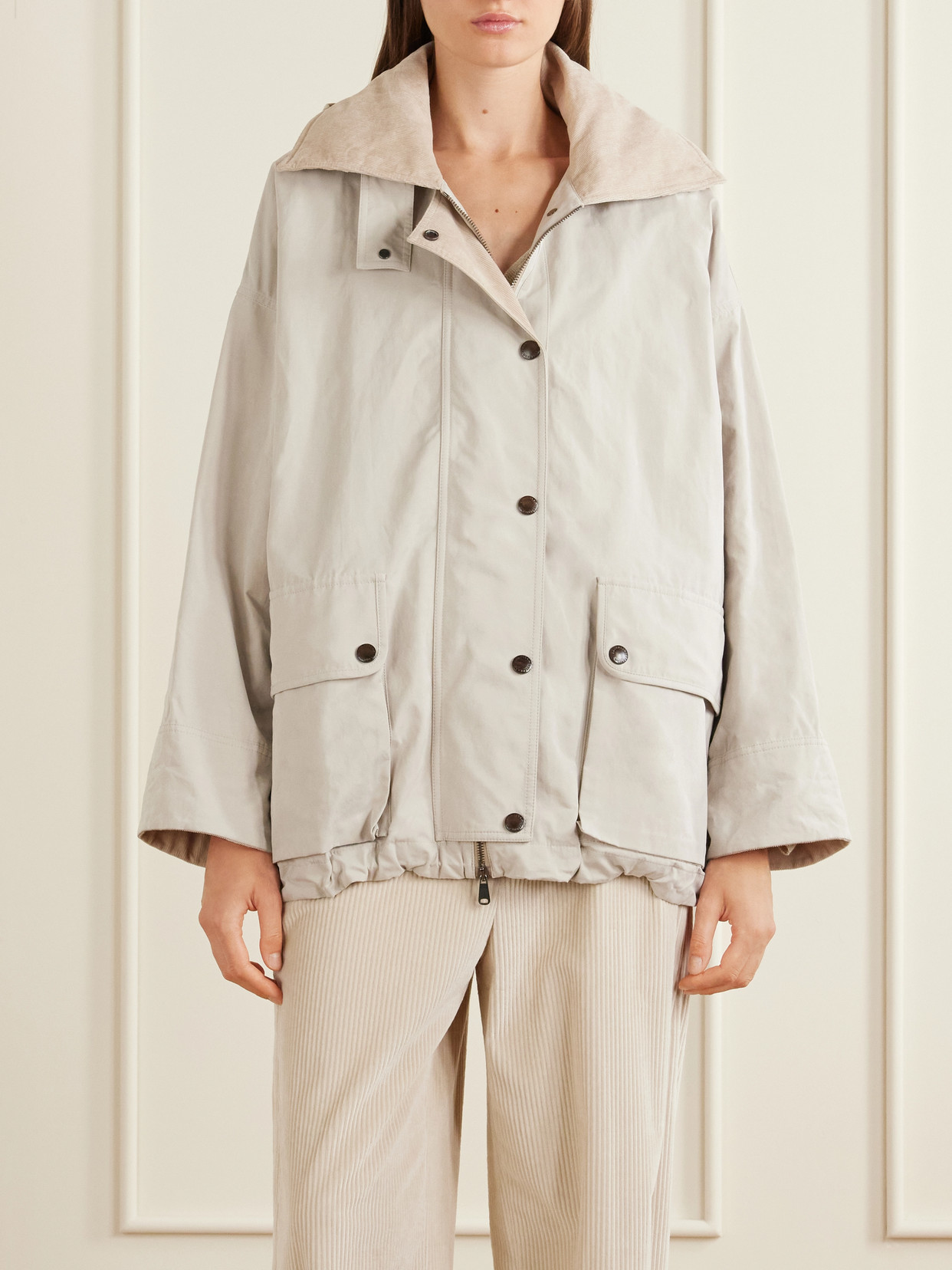 Corduroy-Trimmed Cotton And Linen-Blend Coat
