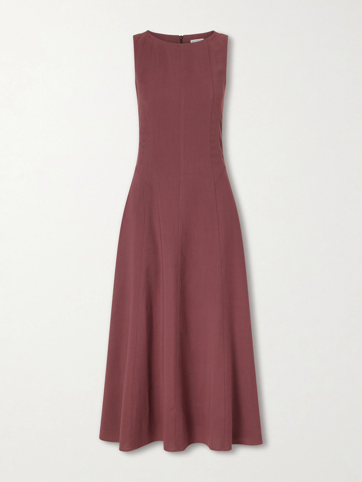 Brunello Cucinelli Paneled Wool-blend Midi Dress In Brown