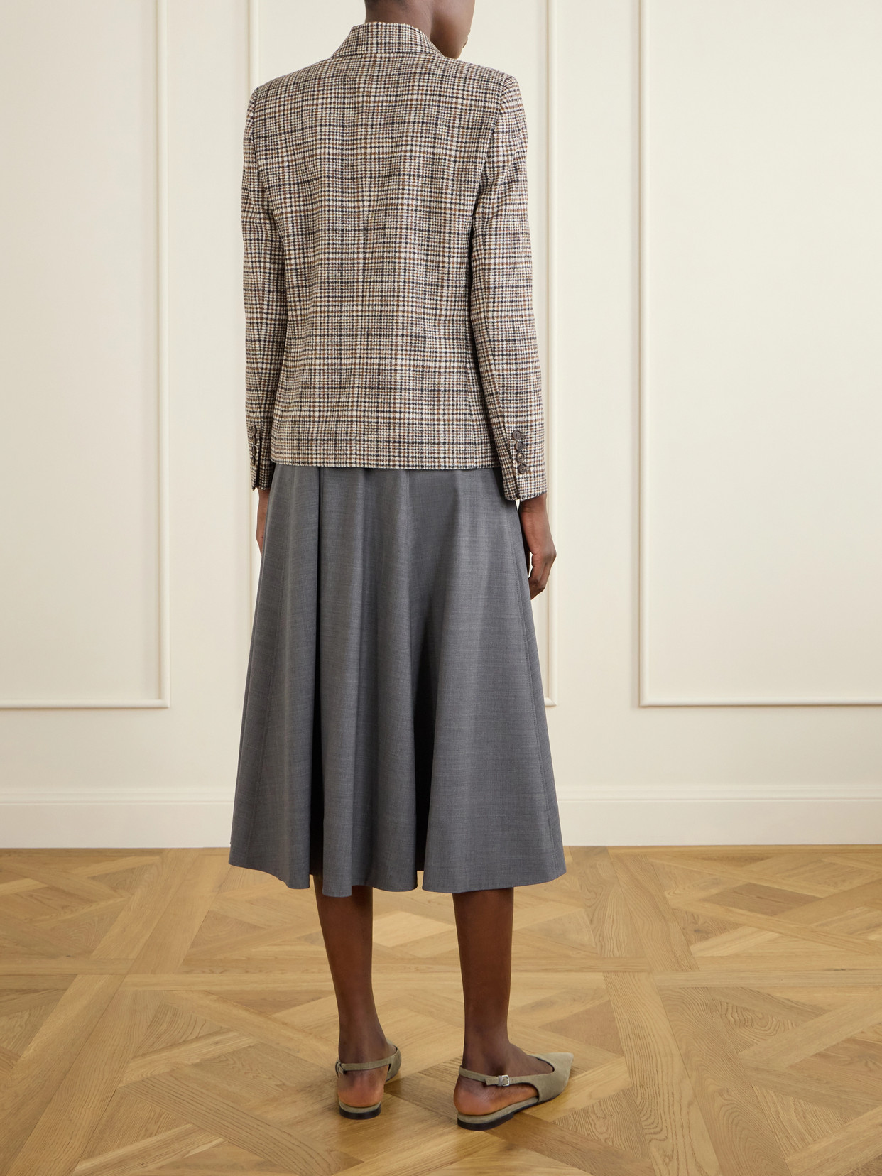Brunello Cucinelli Checked Wool-blend Blazer In Brown