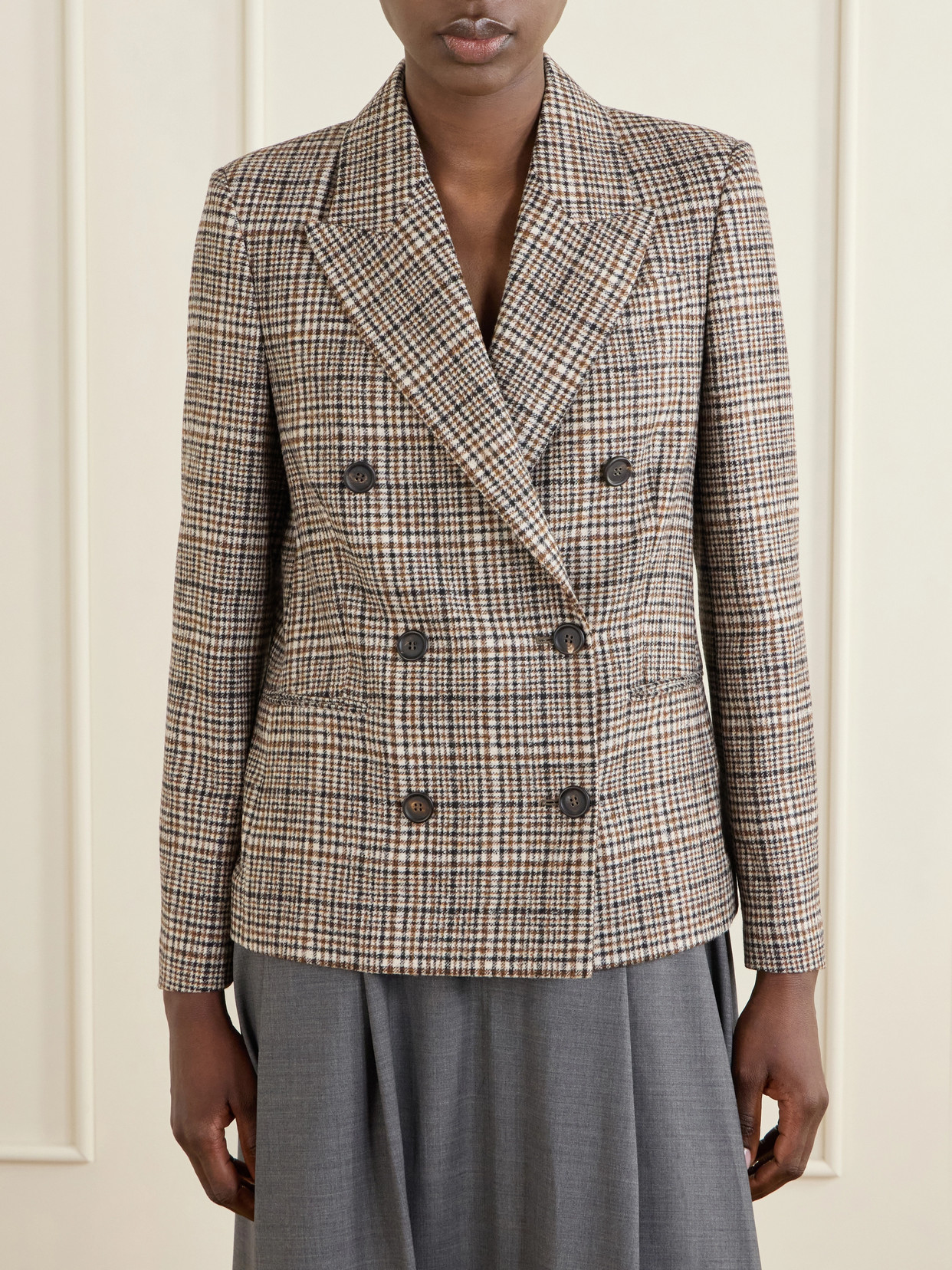 Brunello Cucinelli Checked Wool-blend Blazer In Brown