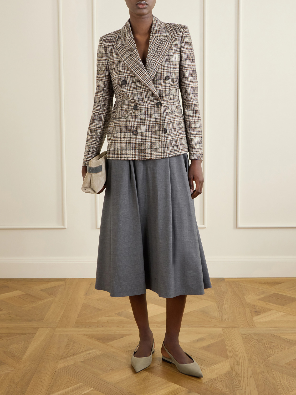 Brunello Cucinelli Checked Wool-blend Blazer In Brown