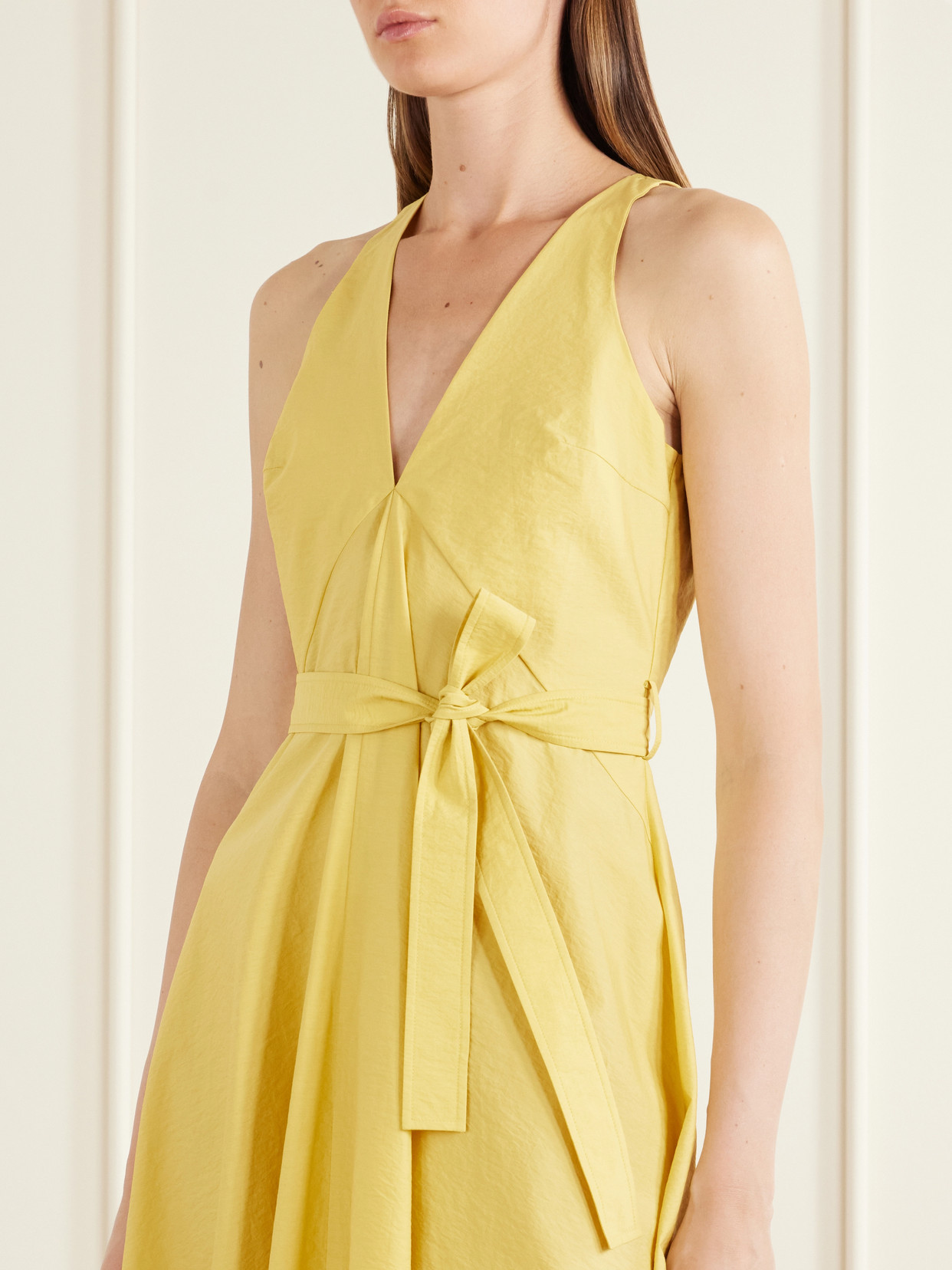 Belted Cotton-Blend Midi Dress